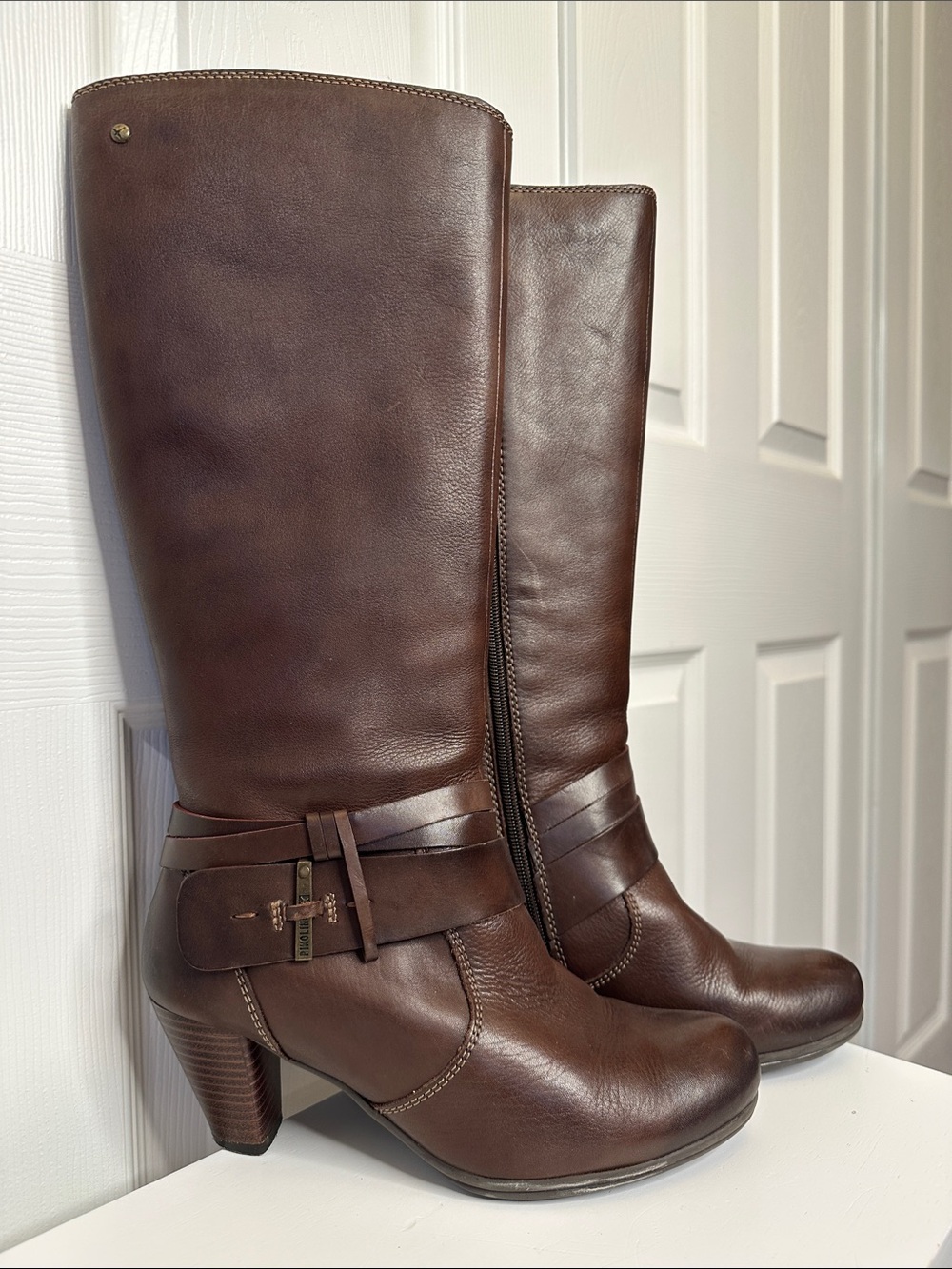 PIKOLINOS Dark Brown Leather Calf Height Heeled Boots